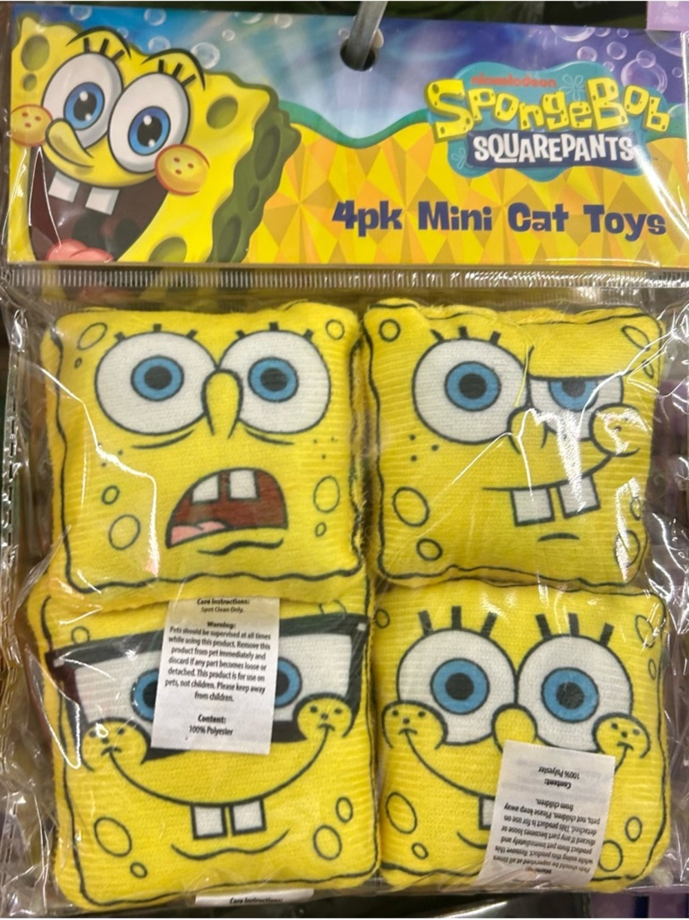 Nickelodeon SpongeBob SquarePants Yellow 4-Pack Mini Cat Toys